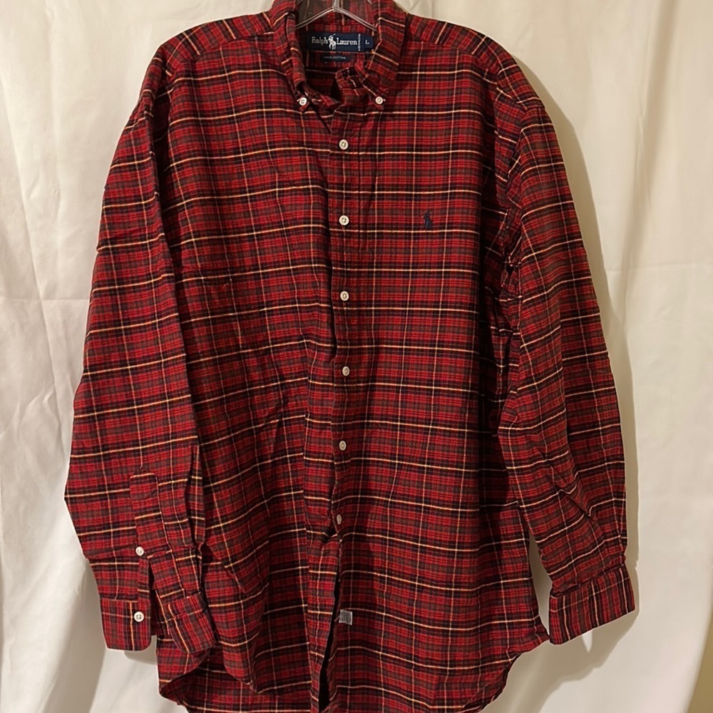 Ralph Lauren Men’s Size Large Casual Button Front Red Plaid Long Sleeve Shirt